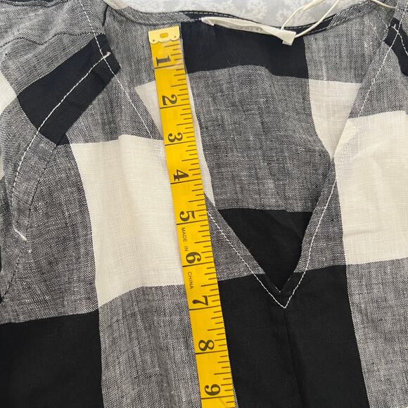 Everlane Linen Oversized Puff Sleeve Check Pattern Midi Dress Size S - Picture 11 of 13